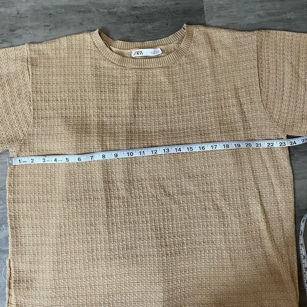Zara Gold Shimmer Short Sleeve Frayed Top and Bottom  Size Small - Picture 4 of 12